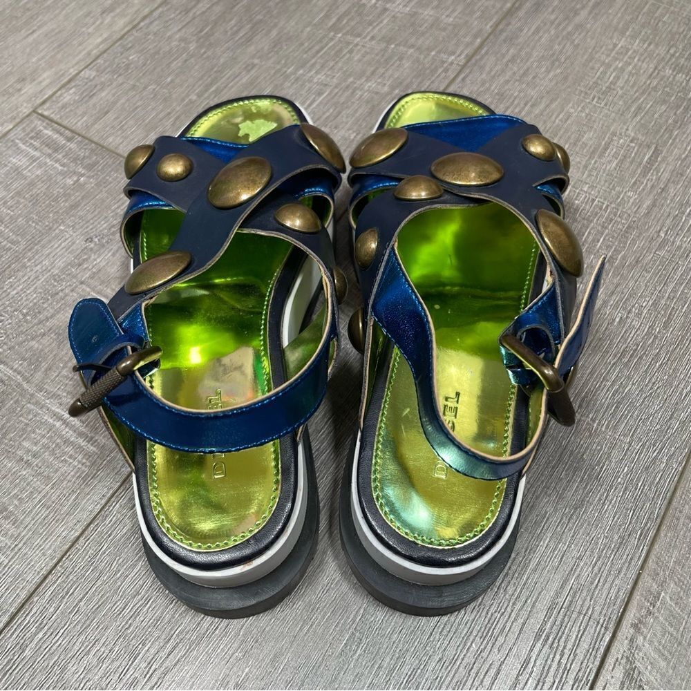 DIESEL Sandals Criss cross Chunky Studs Size 37 US7 Navy - Picture 13 of 15